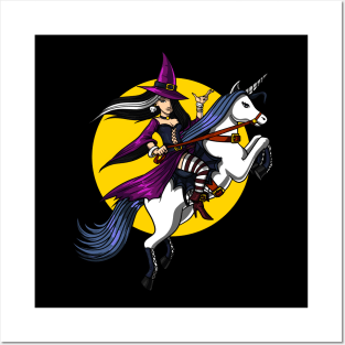 Witch Riding A Unicorn Posters and Art